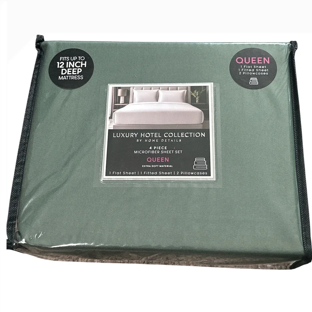 NWT, Luxury Hotel Collection Queen Microfiber Sheet Set 4pc Sage Green